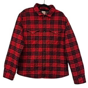 Relwen Men Quilt Flannel Shirt Jacket Red Buffalo Plaid XL Huckberry Shacket vx